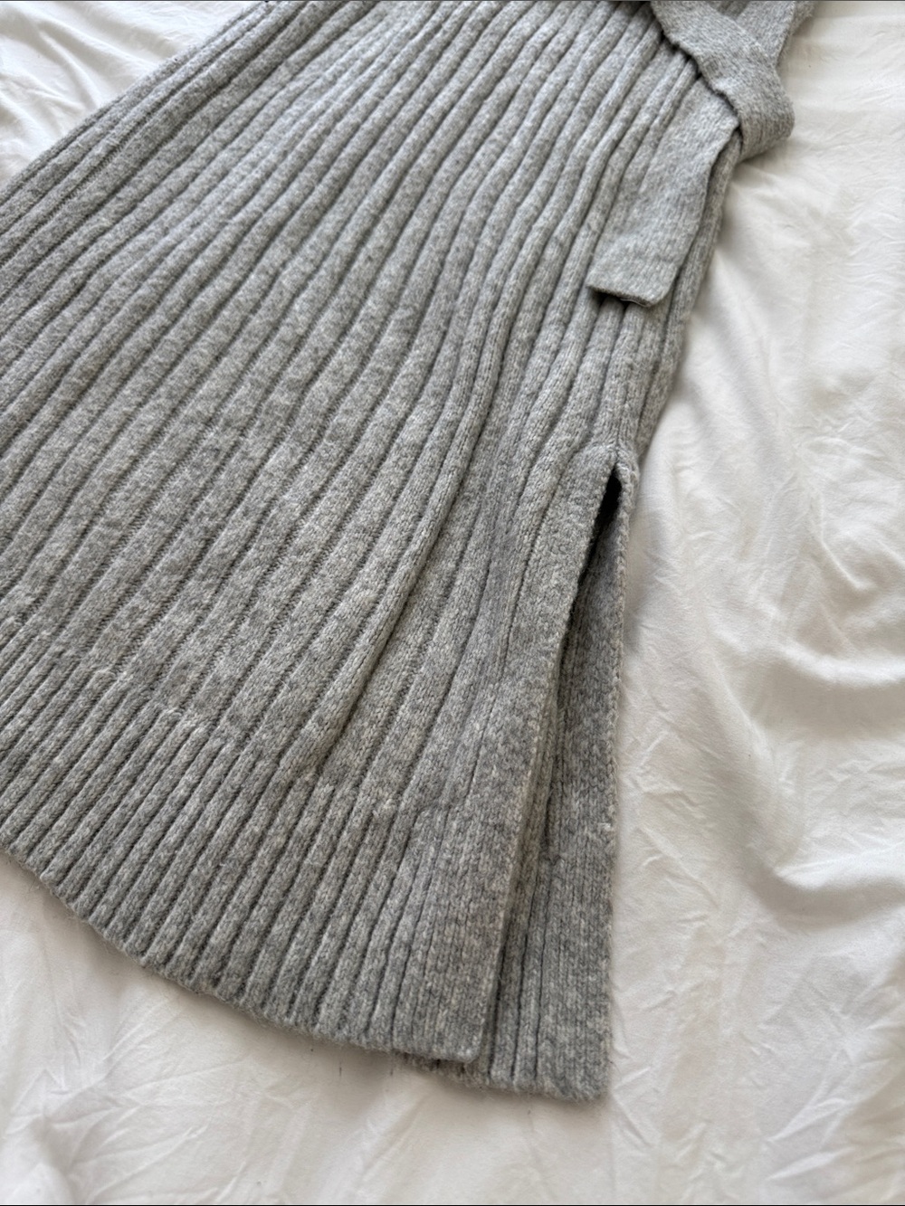 Tahari Gray Rib-Knit Belted Sweater Dress - Picture 4 of 4